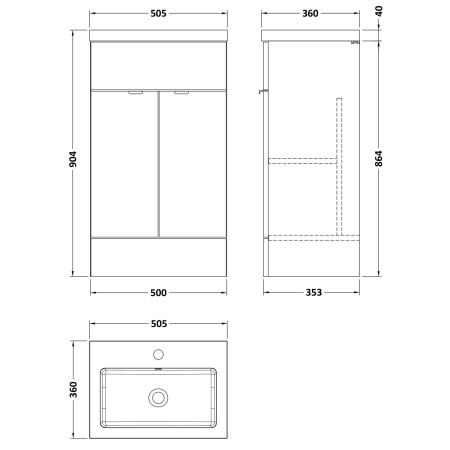 CBI3224 Hudson Reed Fusion 500mm Pebble Grey Vanity Unit with Basin Dimensions