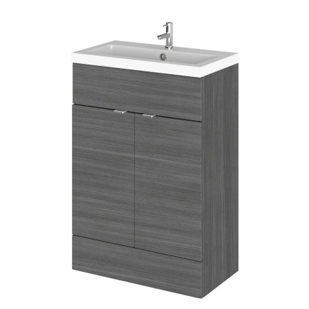 Hudson Reed Fusion 600mm Floor Standing Vanity Unit & Basin Anthracite Woodgrain