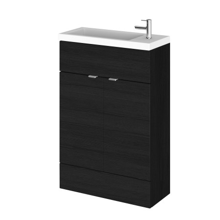 Hudson Reed Fusion 600mm Slimline Vanity Unit & Basin Charcoal Black Woodgrain
