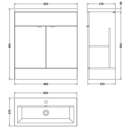CBI928 Hudson Reed Fusion 800mm Floor Standing Vanity Unit & Basin - Gloss Grey Line Drawing