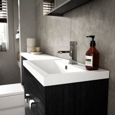CBI611 Hudson Reed Fusion Combination 1200mm Full Depth Vanity & Storage Unit in Charcoal Black Woodgrain LH Lifestyle