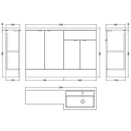 CBI512 Hudson Reed Fusion Combination Unit 1200mm Full Depth Vanity & Storage Unit Anthracite Woodgrain RH Line Drawing