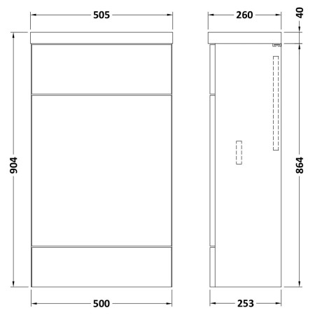 CBI3204A Hudson Reed Fusion Compact 500mm WC Unit in Pebble Grey Dimensions