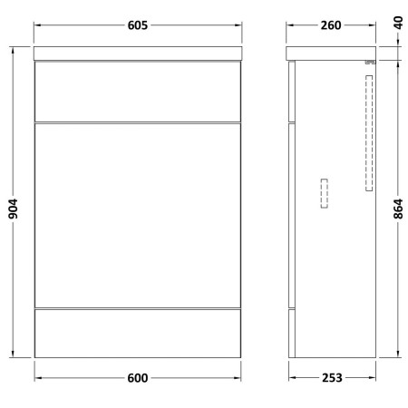 CBI3219A Hudson Reed Fusion Compact 600mm WC Unit in Pebble Grey Dimensions