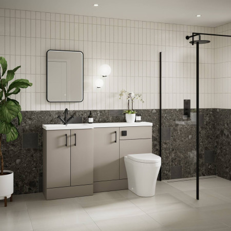 CBI3215 Hudson Reed Fusion Full Depth 1500mm Left Hand Combination Basin Unit in Pebble Grey with Black Handles