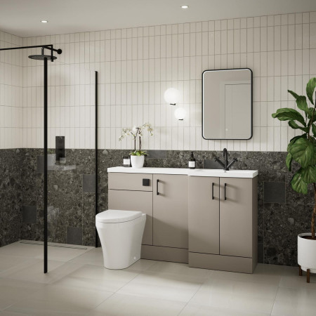 CBI3216 Hudson Reed Fusion Full Depth 1500mm Right Hand Combination Basin Unit in Pebble Grey with Black Handles