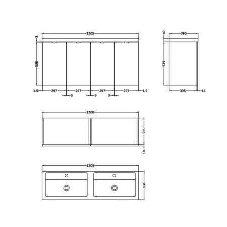 CBI533 Hudson Reed Fusion Wall Hung 1200mm Anthracite Woodgrain Twin Vanity Unit with Doors (2)