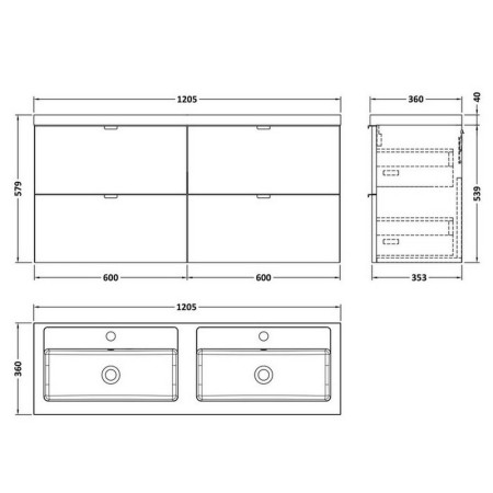 CBI3032 Hudson Reed Fusion Wall Hung 1200mm Bleached Oak Vanity Unit with Drawers (2)