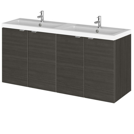 Hudson Reed Fusion Wall Hung 1200mm Charcoal Black Twin Vanity Unit with Doors