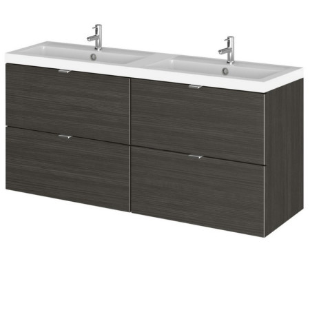 Hudson Reed Fusion Wall Hung 1200mm Charcoal Black Twin Vanity Unit with Drawers