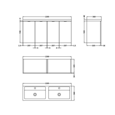 CBI433 Hudson Reed Fusion Wall Hung 1200mm Gloss Grey Mist Twin Vanity Unit with Doors (2)