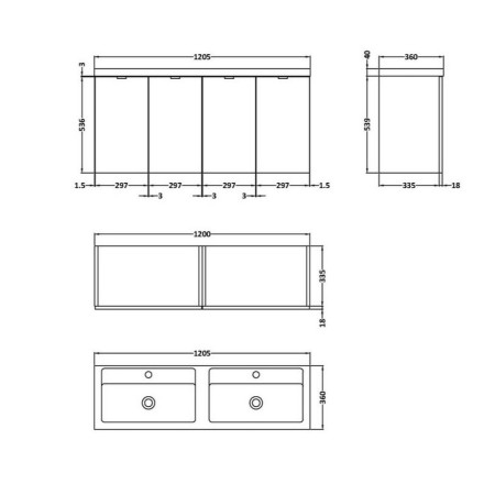 CBI933 Hudson Reed Fusion Wall Hung 1200mm Gloss Grey Twin Vanity Unit with Doors (2)