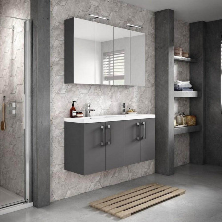 CBI933 Hudson Reed Fusion Wall Hung 1200mm Gloss Grey Twin Vanity Unit with Doors (3)
