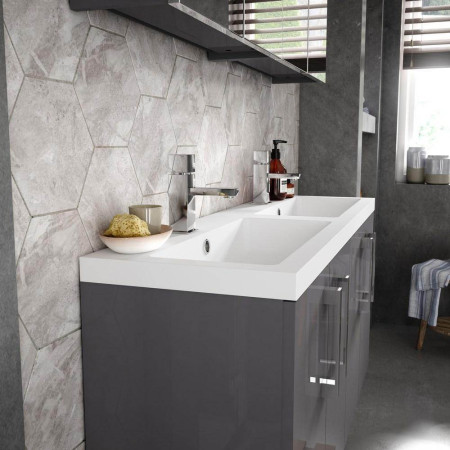 CBI933 Hudson Reed Fusion Wall Hung 1200mm Gloss Grey Twin Vanity Unit with Doors (4)