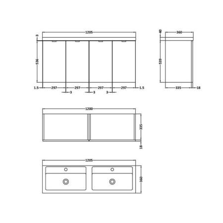 CBI133 Hudson Reed Fusion Wall Hung 1200mm Gloss White Twin Vanity Unit with Doors (2)