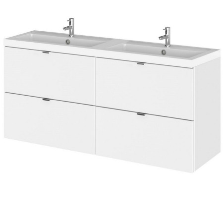 CBI132 Hudson Reed Fusion Wall Hung 1200mm Gloss White Twin Vanity Unit with Drawers (1)