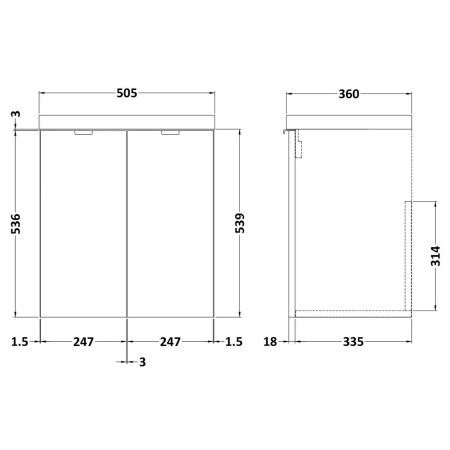 CBI140 Hudson Reed Fusion Wall Hung 500mm Gloss White Vanity Unit with Doors (2)