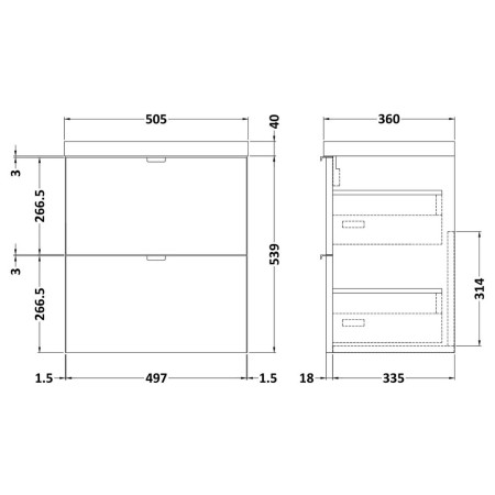 CBI941 Hudson Reed Fusion Wall Hung 500mm Gloss Grey Vanity Unit with Drawers (2)