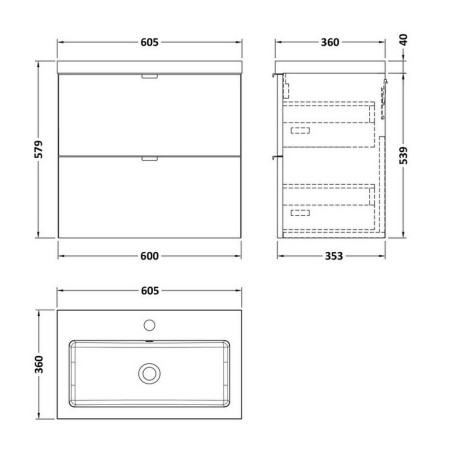 CBI3030 Hudson Reed Fusion Wall Hung 600mm Bleached Oak Vanity Unit with Drawers (2)