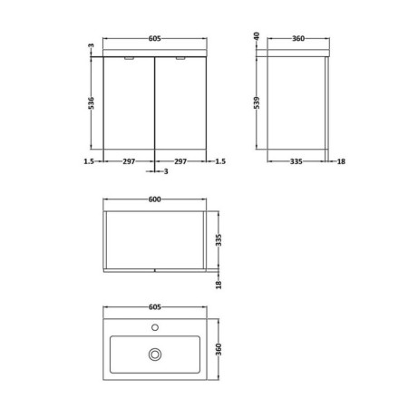 CBI136 Hudson Reed Fusion Wall Hung 600mm Gloss White Vanity Unit with Doors (2)