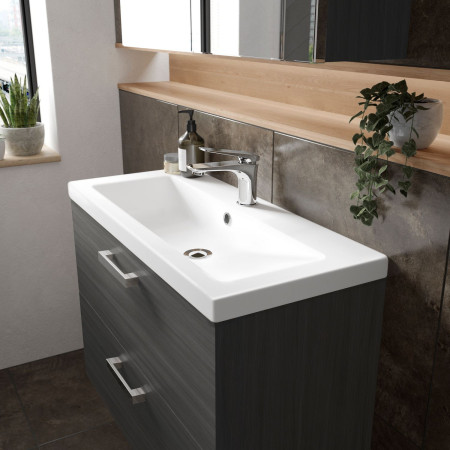 CBI531 Hudson Reed Fusion Wall Hung 800mm Anthracite Woodgrain Vanity Unit with Drawers Lifestyle