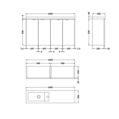 CBI643 Hudson Reed Fusion Wall Hung Slimline 1000mm Vanity Unit in Charcoal Black (2)