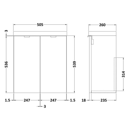 CBI438 Hudson Reed Fusion Wall Hung Slimline 500mm Vanity Unit in Gloss Grey Mist (2)