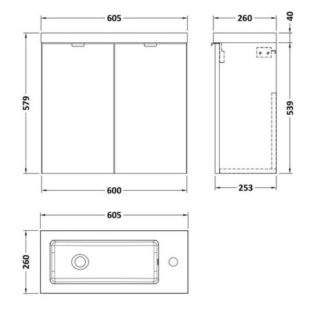 CBI3029 Hudson Reed Fusion Wall Hung Slimline 600mm Vanity Unit in Bleached Oak (2)