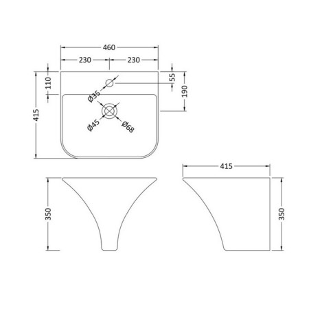 NCT102 Hudson Reed Grace Wall Hung Basin Line Drawing