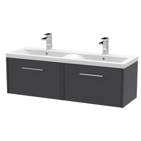JNU2222F Hudson Reed Juno 1200mm Two Drawer Twin Cabinet and Basin Graphite Grey