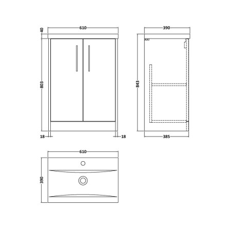 JNU2603 Hudson Reed Juno 600mm Floorstanding Vanity Unit Metallic Slate Line Drawing