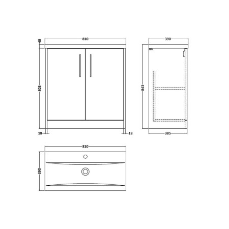 JNU2605 Hudson Reed Juno 800mm Floorstanding Vanity Unit Metallic Slate Line Drawing