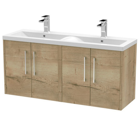 Hudson Reed Juno Wall Hung 1200mm Twin Cabinet and Basin Autumn Oak