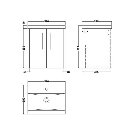 JNU2621 Hudson Reed Juno Wall Hung 500mm Cabinet and Basin Metallic Slate (2)