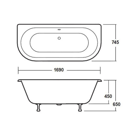 RE1701 Hudson Reed Kenton Back to Wall Double Ended Freestanding Bath 1700mm (3)