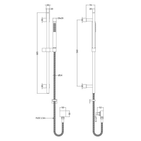A3181 Hudson Reed Kubix Slide Rail Kit Line Drawing