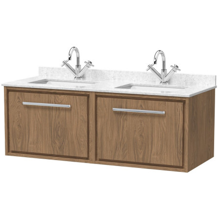 Hudson Reed Lille Antique Oak 1200mm Wall Hung Double Drawer Vanity Unit