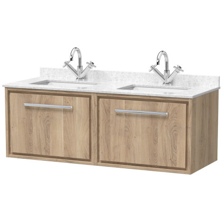 Hudson Reed Lille Bleached Oak 1200mm Wall Hung Double Drawer Vanity Unit