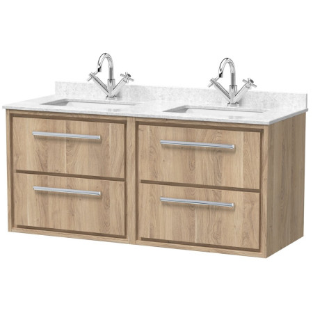 Hudson Reed Lille Bleached Oak 1200mm Wall Hung Four Drawer Vanity Unit