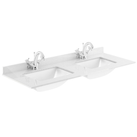 LIL2322WS2 Hudson Reed Lille Coastal Grey 1200mm Wall Hung Double Drawer Vanity Unit Marble Top Basins