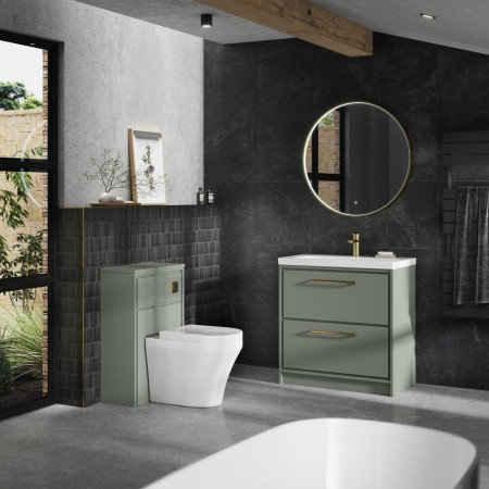 LIL3135 Hudson Reed Lille Fern Green 800mm Floorstanding Vanity Unit Bathroom Setting