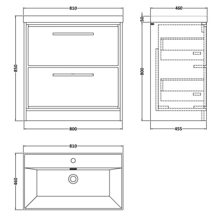 LIL3135 Hudson Reed Lille Fern Green 800mm Floorstanding Vanity Unit Line Drawing