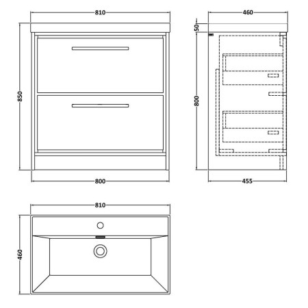 LIL3235 Hudson Reed Lille Pebble Grey 800mm Floorstanding Vanity Unit Line Drawing