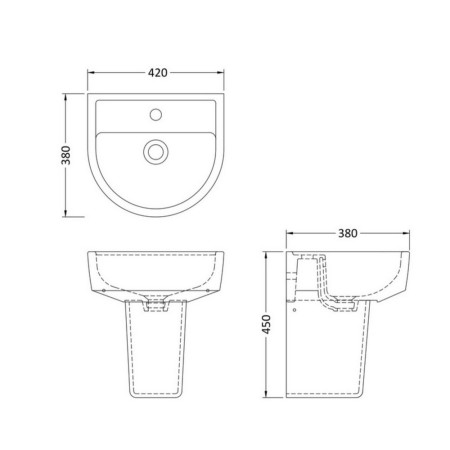 CMA004 Hudson Reed Luna 420mm Basin & Semi Pedestal Dimensions