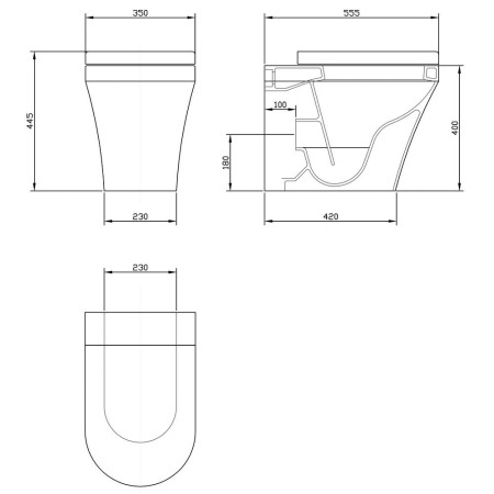 CPA008 Hudson Reed Luna Back to Wall Pan & Soft Close Seat Dimensions