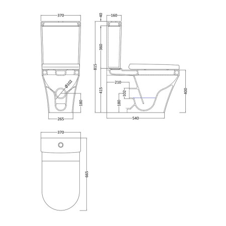CMA009 Hudson Reed Luna Flush to Wall WC Pan with Cistern & Soft Close Seat Dimensions