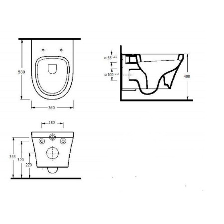 CPA027 Hudson Reed Luna Wall Hung Pan & Soft Close Seat Dimensions