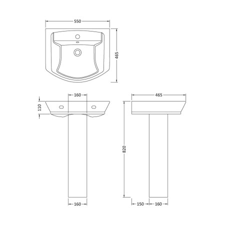 CCL002 Hudson Reed Maya 550mm Basin & Full Pedestal (3)