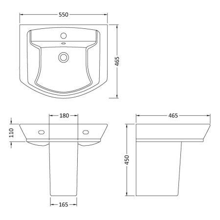 CCL005 Hudson Reed Maya 550mm Basin & Semi Pedestal (2)
