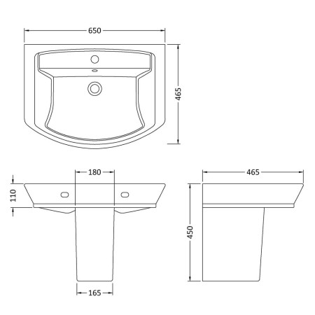 CCL006 Hudson Reed Maya 650mm Basin & Semi Pedestal (2)
